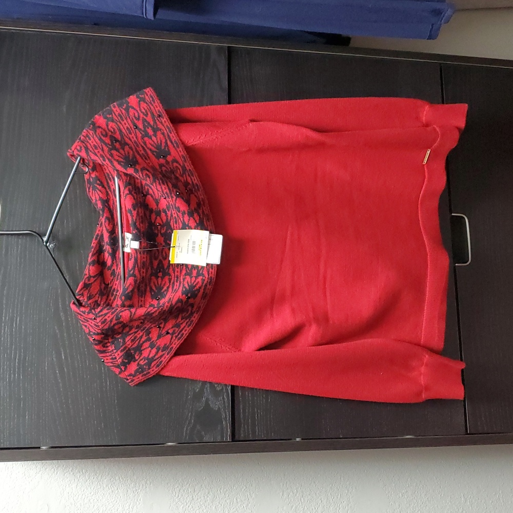 ANNKLEIN WOMEN'S SWEATER, NEW WITH TAGS! Red and Black, Size Medium